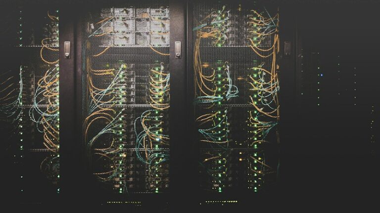 Server room with blue lights