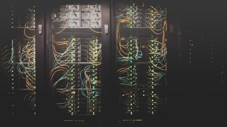 Server room with blue lights