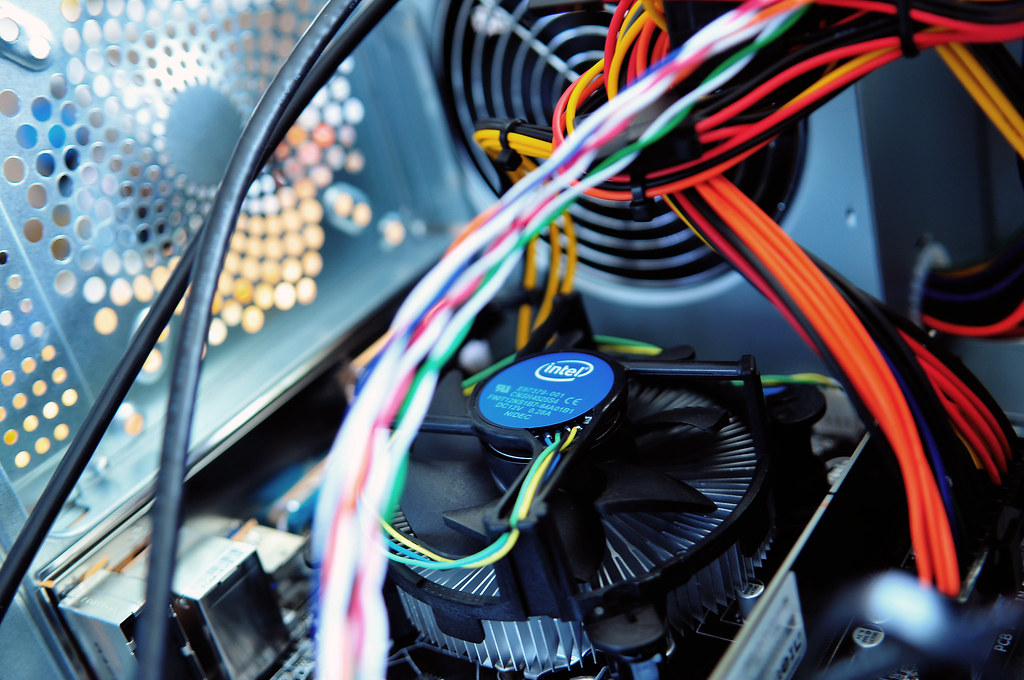 Inside a computer with cabling