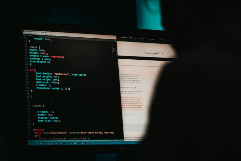 Code on a dark screen